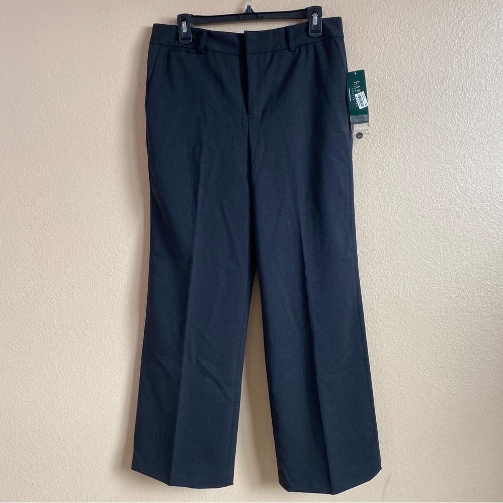 Ralph Lauren New 10P Dark Gray Wool High Waist Wide Leg Trouser Career Work Pant
